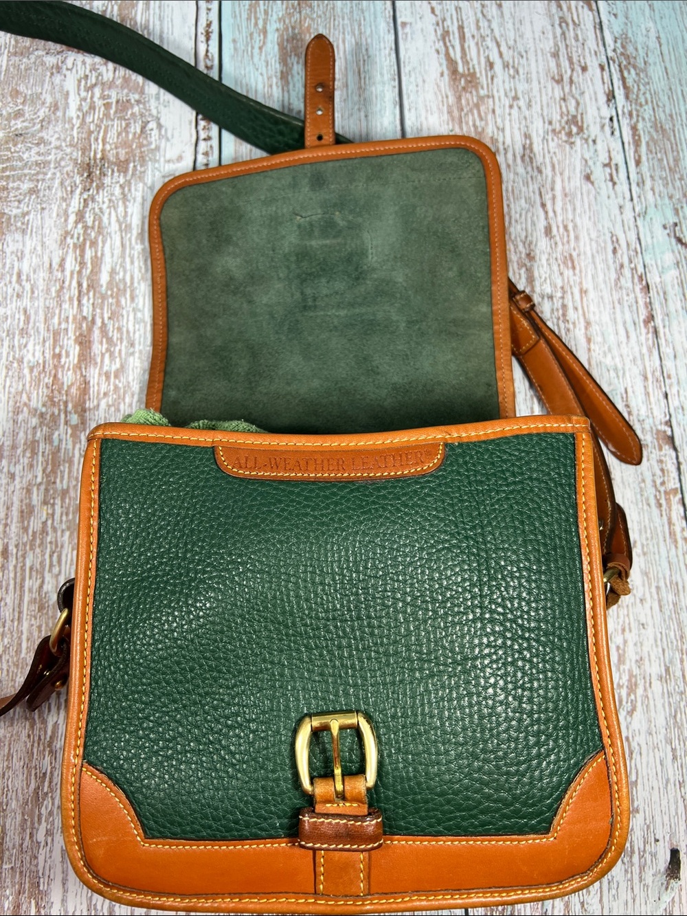 🦆 DOONEY & BOURKE AWL R94 SMALL SURREY TAN & FIR GREEN PEBBLED LEATHER CROSSBODY - Picture 10 of 14